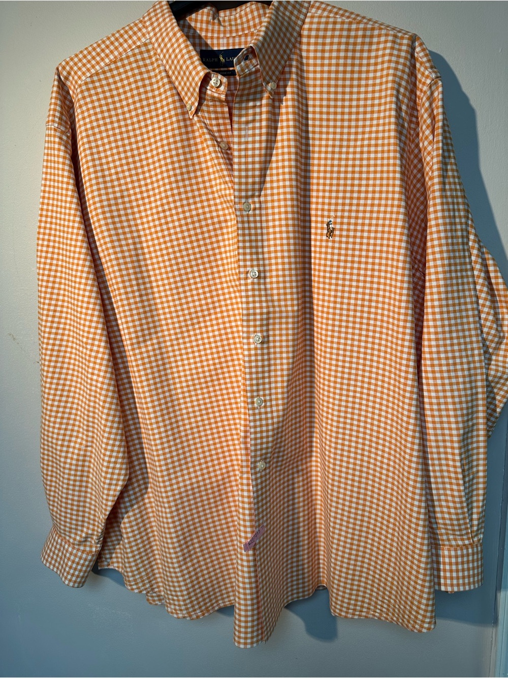 Ralph Lauren Orange and White Gingham Button-Down Shirt